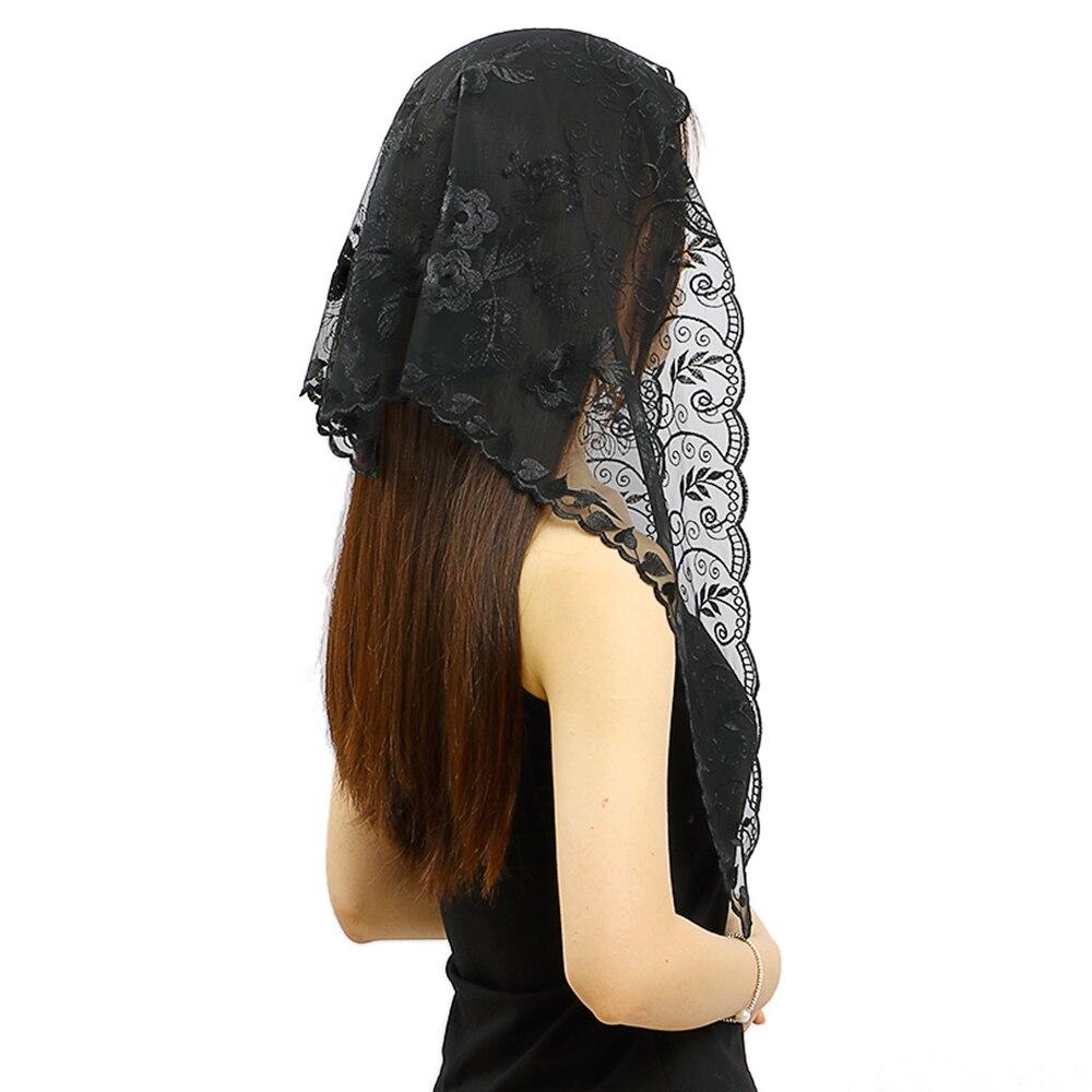 Белый, черный цветочный женский шарф, испанская мантилья, кружевная католическая вуаль для часовни, церковная шаль, покрывающий голову, шарф, бандана, повязка на голову 