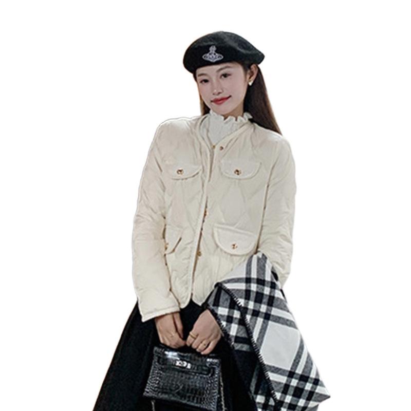 Xiaoxiangxiangfeng Thin Cotton Jacket Short Xiaoxiangfeng Sea Salt Blue Milk Cream White Grapefruit Powder