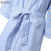 Collar Turn Zanzea Women Down Casual 34 Sleeve Loose Stripe Dress
