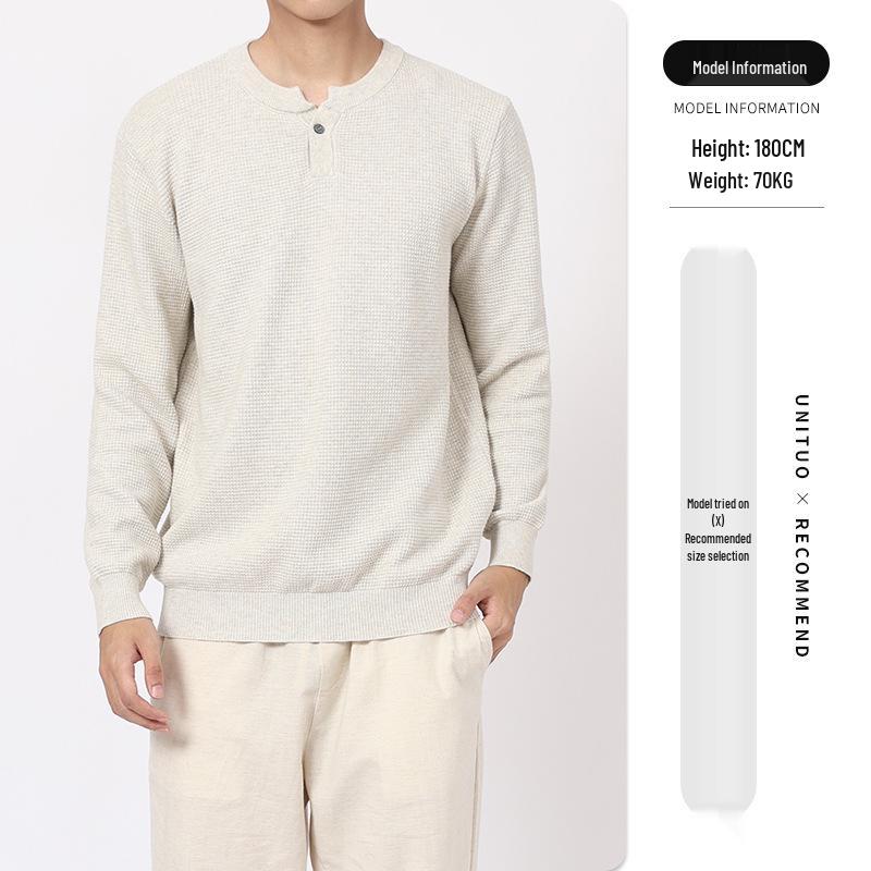 Мужской свитер хенли узором «ананас» 2025