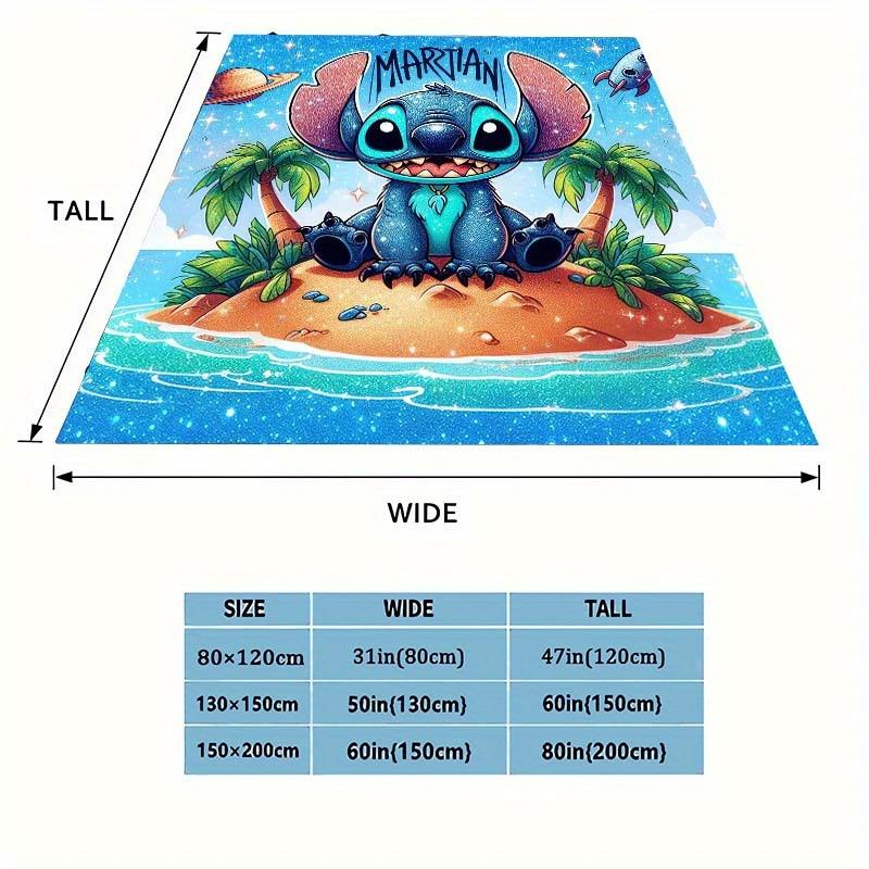 Плед с принтом в виде вышитых деталей (1 шт.) - мягкий, всесезонный плед для гостиной, спальни, персонализированный подарок с очаровательным мультяшным рисунком.