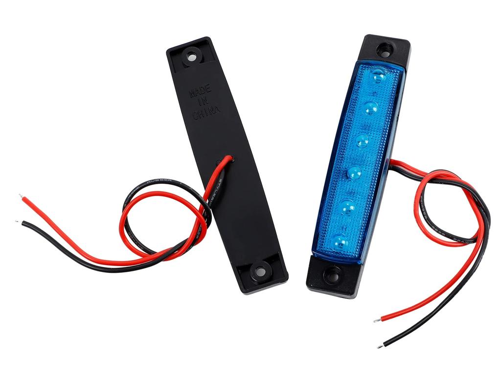 24V Car Blue LED Side Marker Lamp, 6 Rows General Purpose, Set of 10,