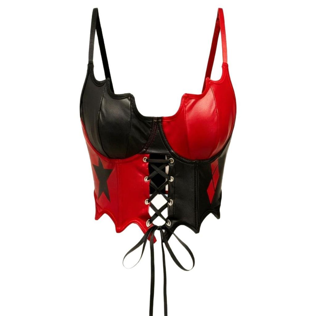 Европейско-американский панк корсетный топ на тонких бретелях-спагетти с косточками для утяжки талии и шнуровкой