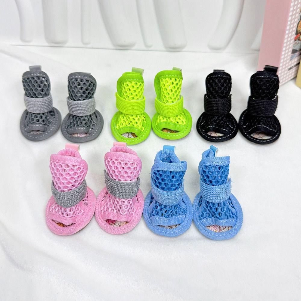 4Pcs/Set Soft Summer Dog Shoes Non-Slip Hollow Puppy Shoes Dog Paw Protector for Small Medium Dogs