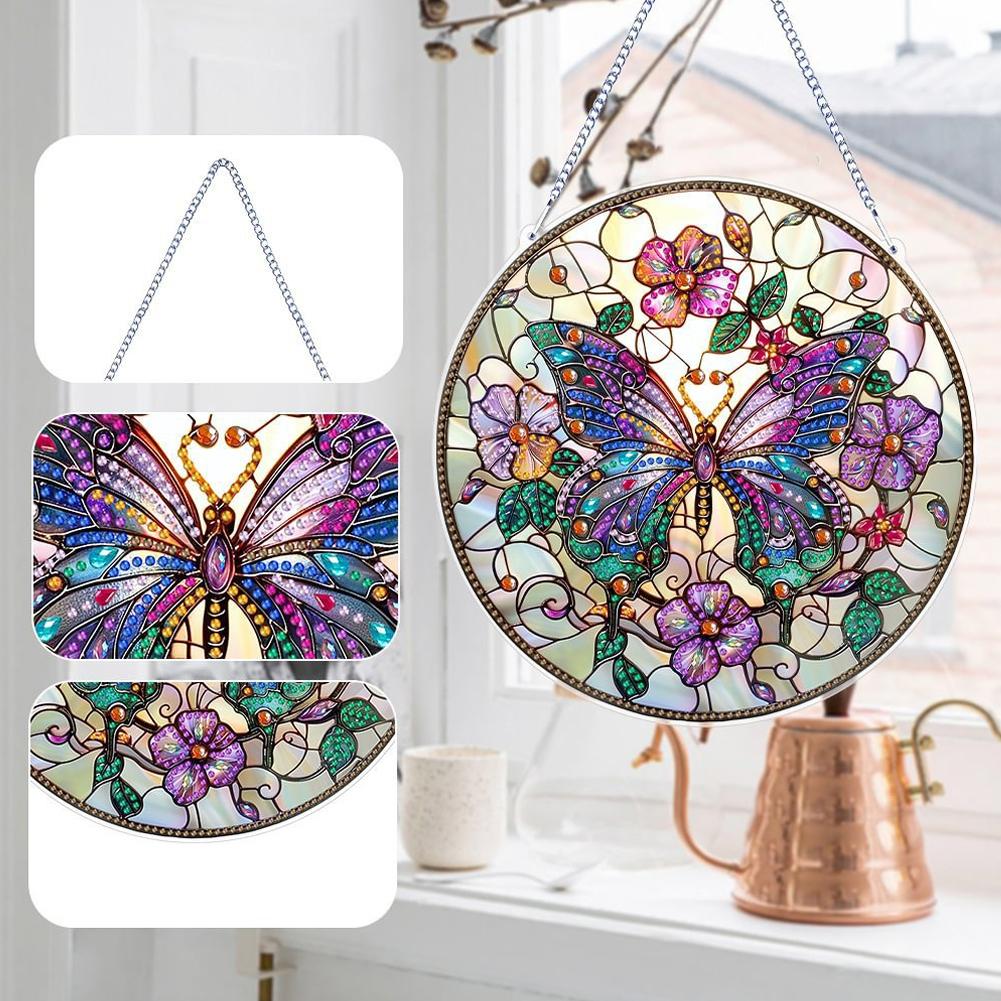 Butterfly Wall Art Decor Round Hanging Sign Decorative Acrylic Plate Welcome Decoration Pendant R8E7