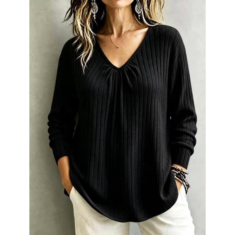 Women S Loose V Neck Long Sleeve Pullover Knit T Shirt
