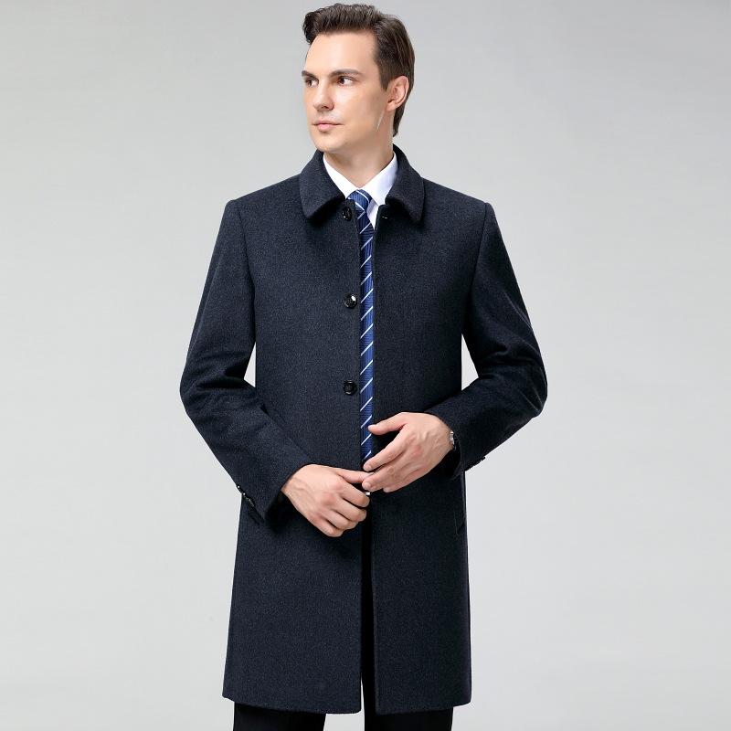 Высококачественные шерстяные пальто для мужчин среднего и пожилого возраста, ветровки средней длины с лацканами на пуговицах, повседневные плотные топы