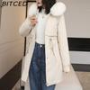 BITCED Winter Parka - Women's Relaxed-Fit Mid-Length Cotton Coat with Large Fur Collar