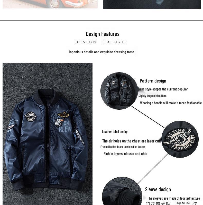 Men's Plus Size Reversible Winter Bomber Jacket - Extra Thick Cotton Baseball Style Coat