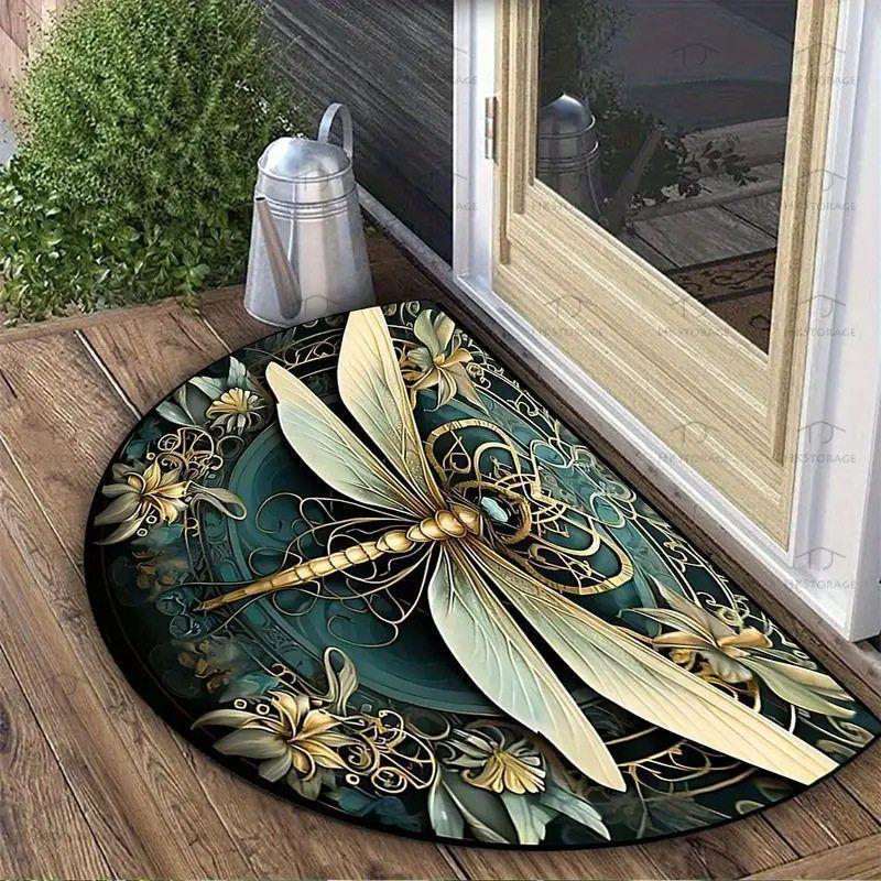 60*90cm Retro 3D Dragonfly Floor Mat, Entrance Foyer Carpet, Dirt-resistant and Easy-to-maintain Crystal Velvet Floor Mat