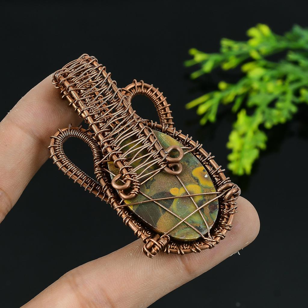 Подвеска ручной работы из медной проволоки из натуральной бамбуковой яшмы 2,5 P0Y35