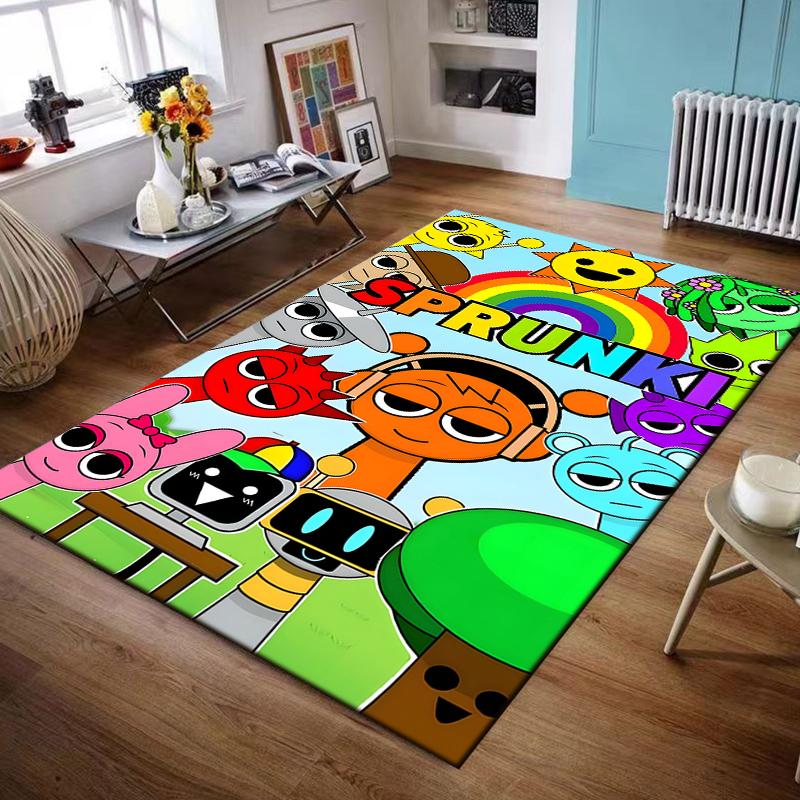 Flannel Rug Sprunki Incredibox Game Characters Rainbow Group Music Art Decor for Living Room Bedroom Gift for Men