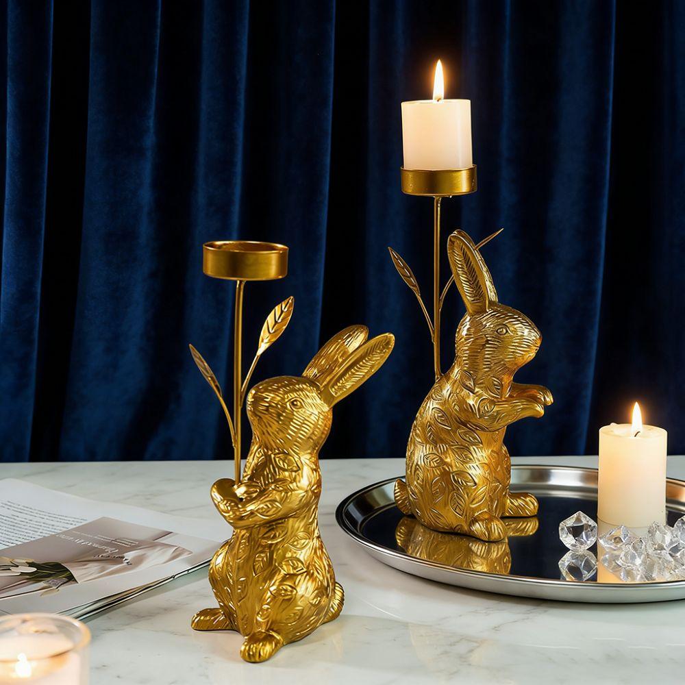 Resin Easter Bunny Candle Holder Elegant Delicate Candlestick Ornament Cartoon Rabbit Nordic Candle Stand Table Centerpiece