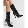 Spot Supply Pointed Tip Thin Heel Pile Boots Patent Leather Bare Shoes Short High Heel Knight Boots 35-42 Size