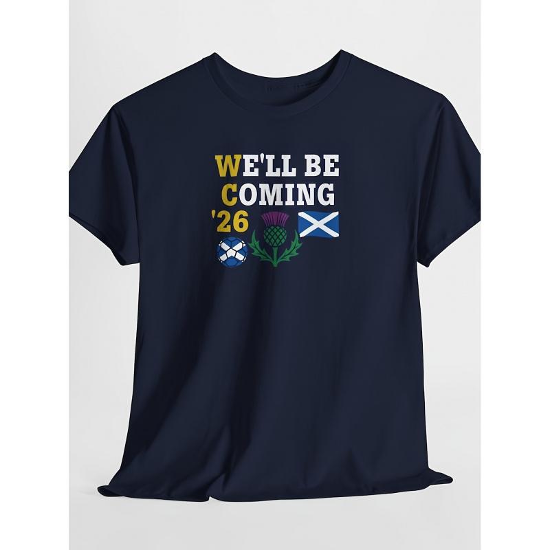 New We'll Be Coming '26 Scottish Daisy T-shirt, Scottish Flagstaff Football Jersey, Casual Style, Crew Neck, Slightly Stretchy Fabric, Regular Fit,