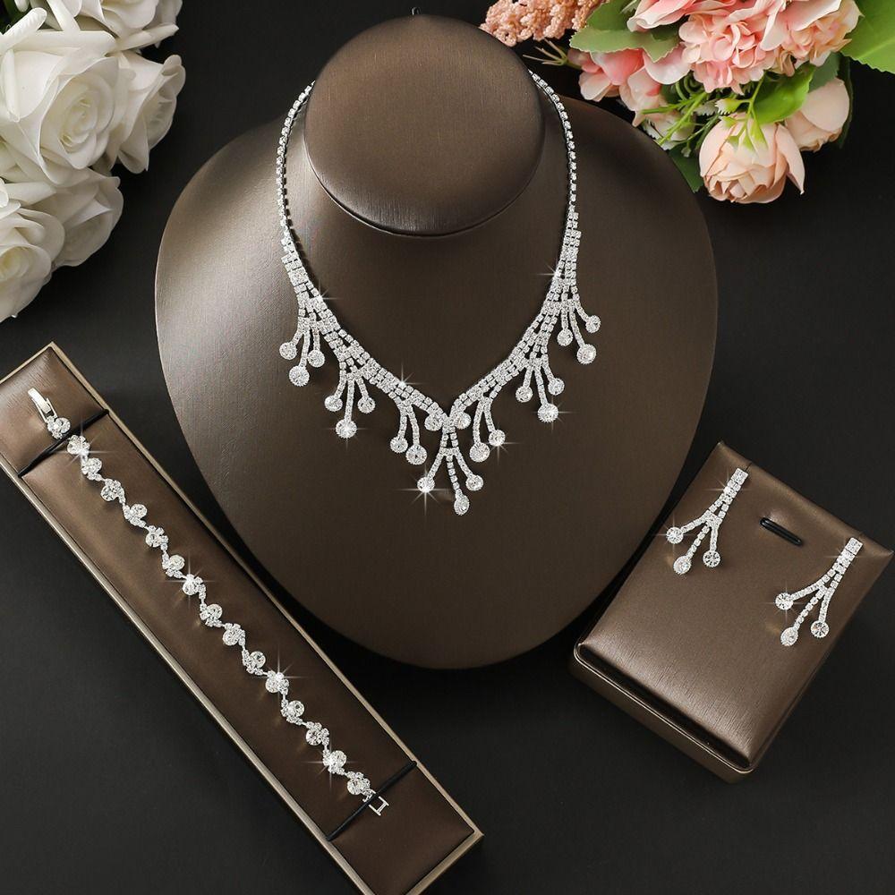 Shining Earrings Claw Chain Necklace Bridal Crystal Jewelry Set  Banquet