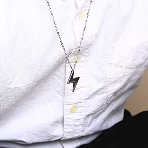Necklace Silver Titanium Lightning Bolt Pendant Cool Lightning Symbol Necklace 50cm Chain Christmas Popular Gift [Rockyu] Men's