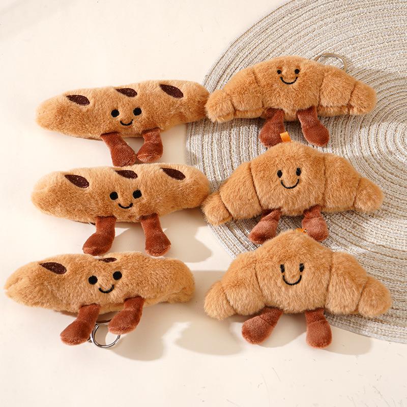 Kawaii Plush Keychain Cartoon Croissant Design for Car Keys Bag Charm Cute Gift Pendant