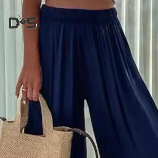 Women Pants Oversize Wide Leg Elastic Waist Casual Trousers Loose Fit Solid Color Thin Long Pants Daily Wear