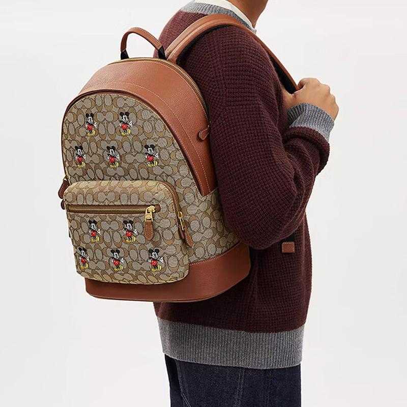 Coach Рюкзак унисекс X Disney Collaboration Classic Monogram с принтом Микки, на молнии, из ткани и кожи, большой, цвет хаки-коричневый CL950-B4KM