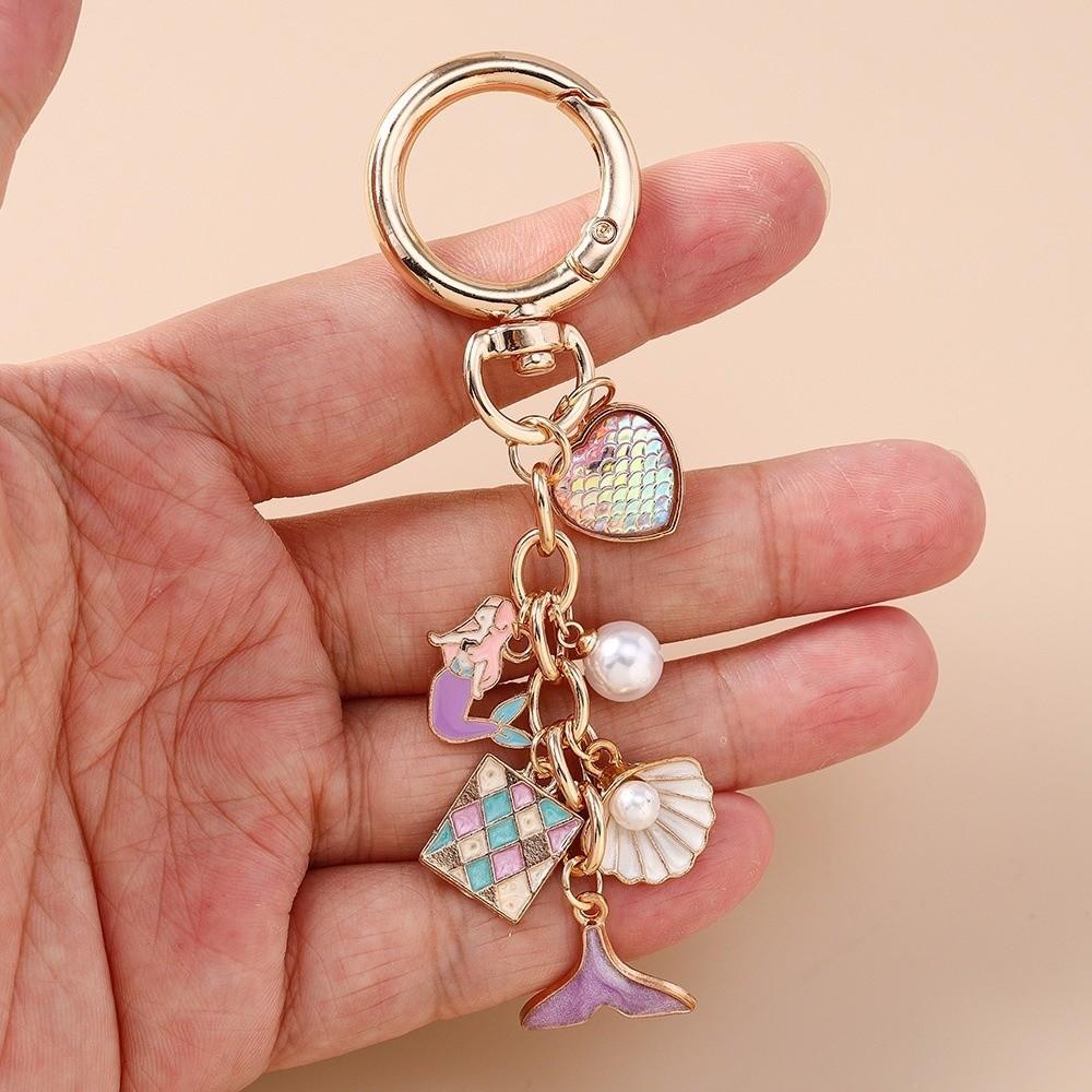 Pearl Shell Starfish Keychain Love Heart Key Ring Pendants Shell Starfish Keyring Summer Beach
