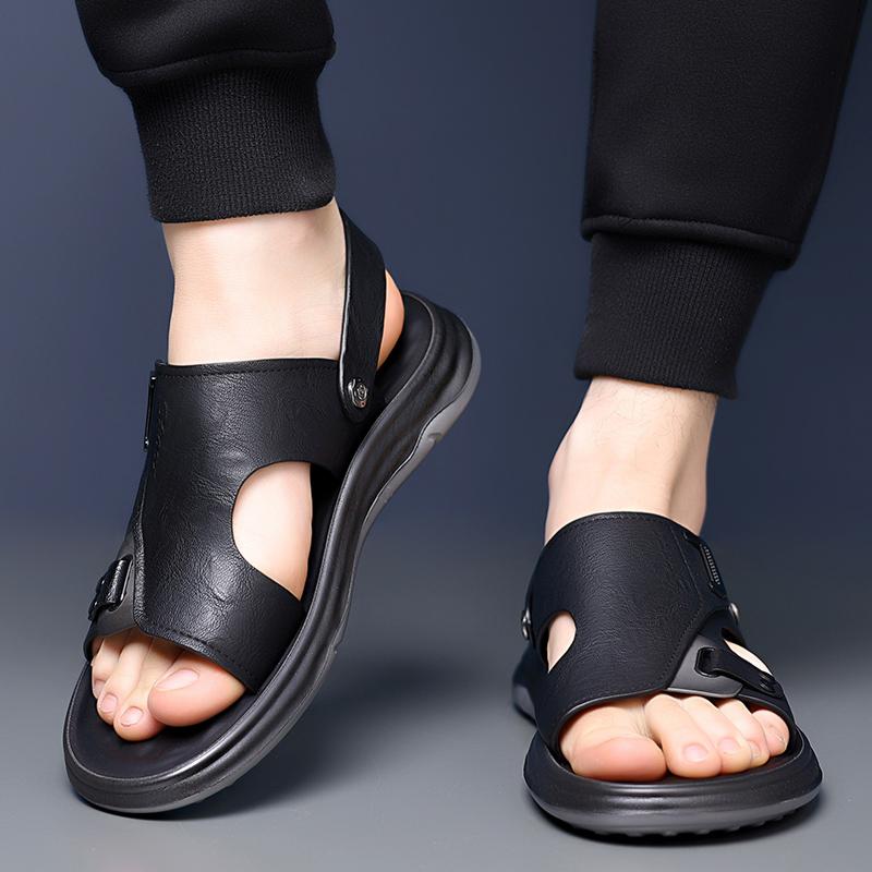 Модные повседневные сандалии для мужчин, летние кожаные повседневные пляжные тапочки, минималистичные дышащие мужские сандалии для ходьбы на открытом воздухе, новые модели