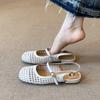 Sheepskin Fashionable Retro Woven Hollow Breathable Bag Head Sandals Women's Comfortable Word with Leather Square Head Roman Shoes