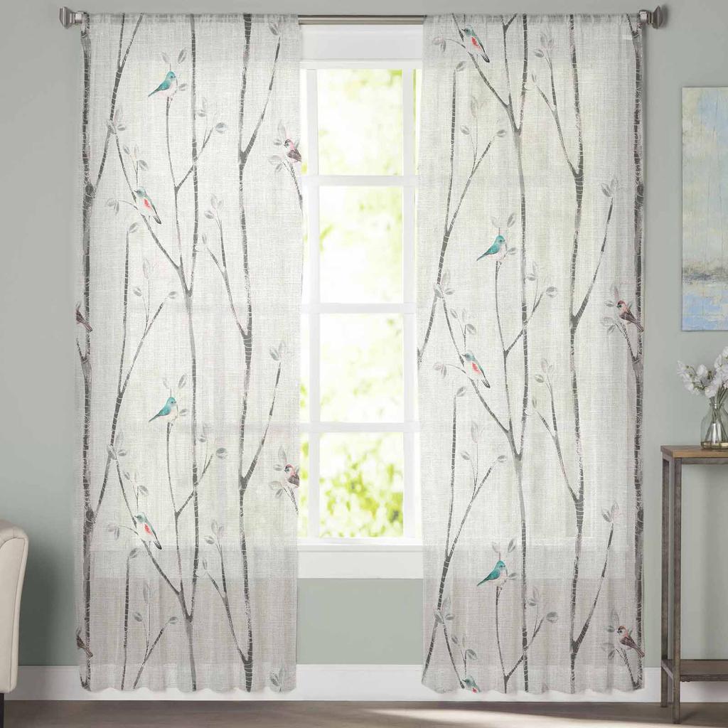 Тюлевые оконные шторы с птицами и листьями для спальни, роскошный домашний декор, шторы в гостиной, шифоновые панели
