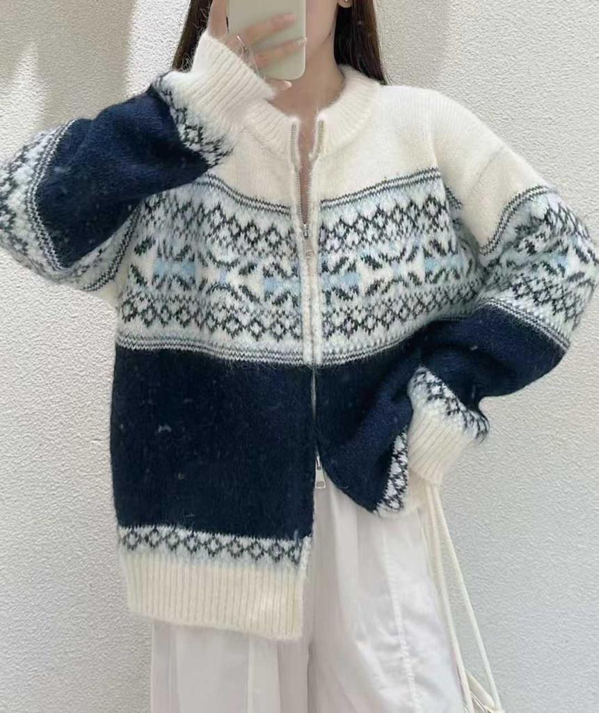 Женский кардиган-свитер с вязаным узором "Fair Isle" в ленивом стиле, однотонный, для осени и зимы 2025