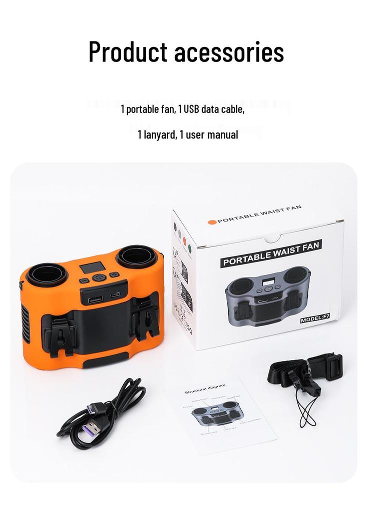 Portable Dual-Outlet Waist Fan, 20,000 mAh with High Wind Power for Outdoor Construction and Meetings