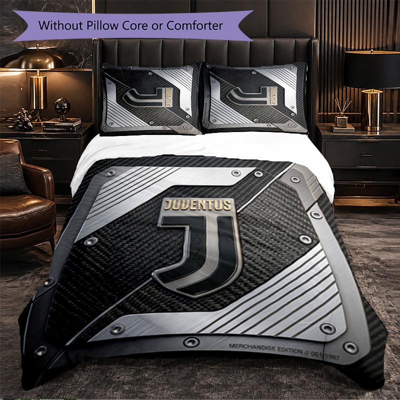 Juventus FC Pattern 3 Pieces Bedding Set Soft Microfiber Duvet Cover with Pillow Cases for Bedroom