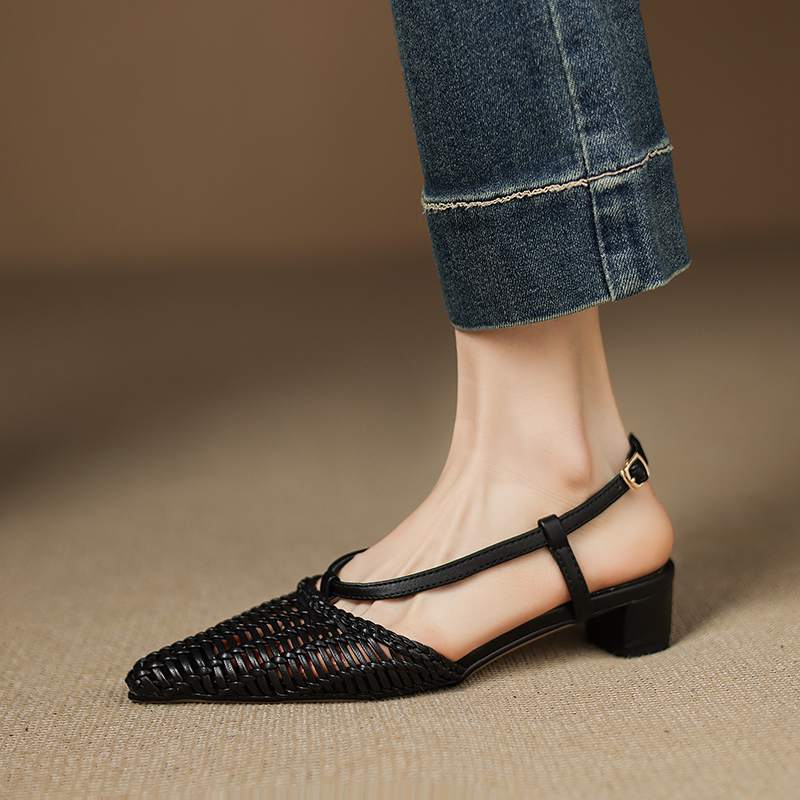 Krazing Pot Соломенные плетеные мюли летние размер 42 золотистого цвета на толстом низком каблуке женские сандалии с острым носком