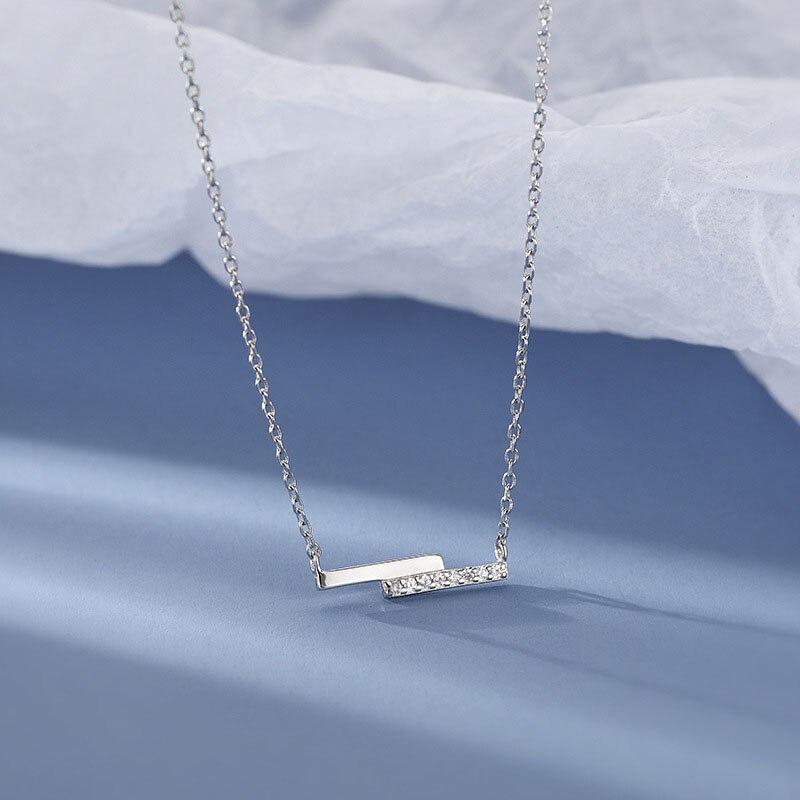 925 пробы стерлингового серебра микро циркон параллельные линии ожерелье женское простое геометрическое ключичное цепочка ювелирные изделия