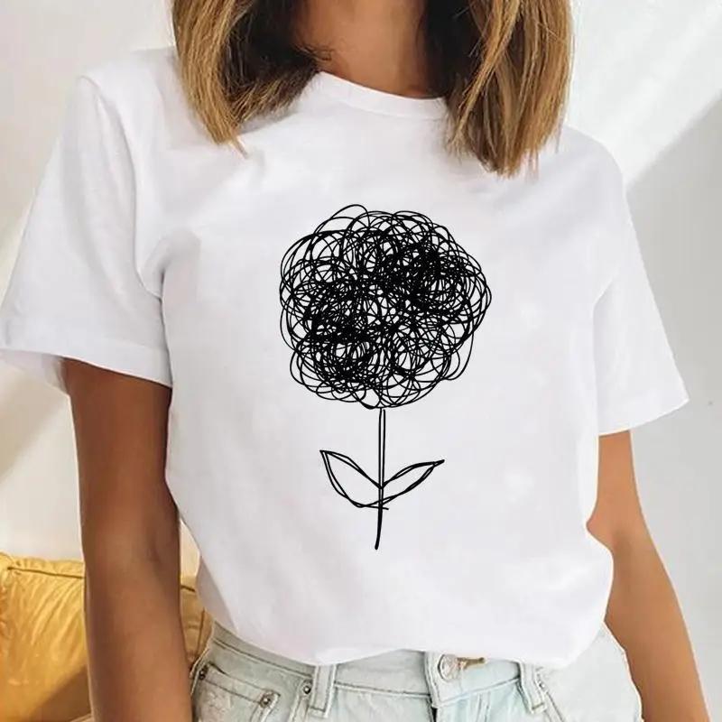 Plus Size Fashion Polyester Fabric Dandelion Flower Cute Womens Simple Retro Womens Tshirt Harajuku Tops