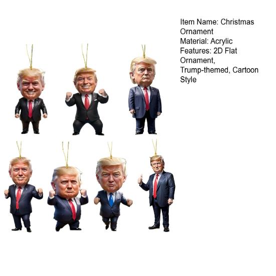 7 Pcs American President Christmas Ornament 2D Flat Acrylic Cartoon President Hanging Ornament Christmas Tree Decoration Backpack Hangings