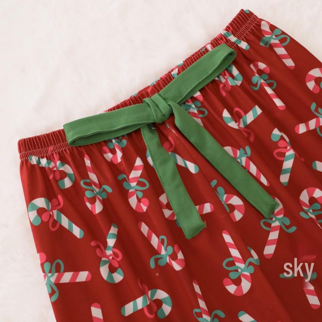 Женский пижамный комплект с рождественским принтом - С длинным рукавом, Длинные брюки, Отложной воротник, Стиль кардигана для всех сезонов