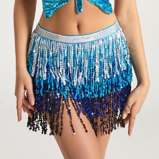 Belly Dance Skirt Layer Tassel Hip Scarf with Sequins Bohemian