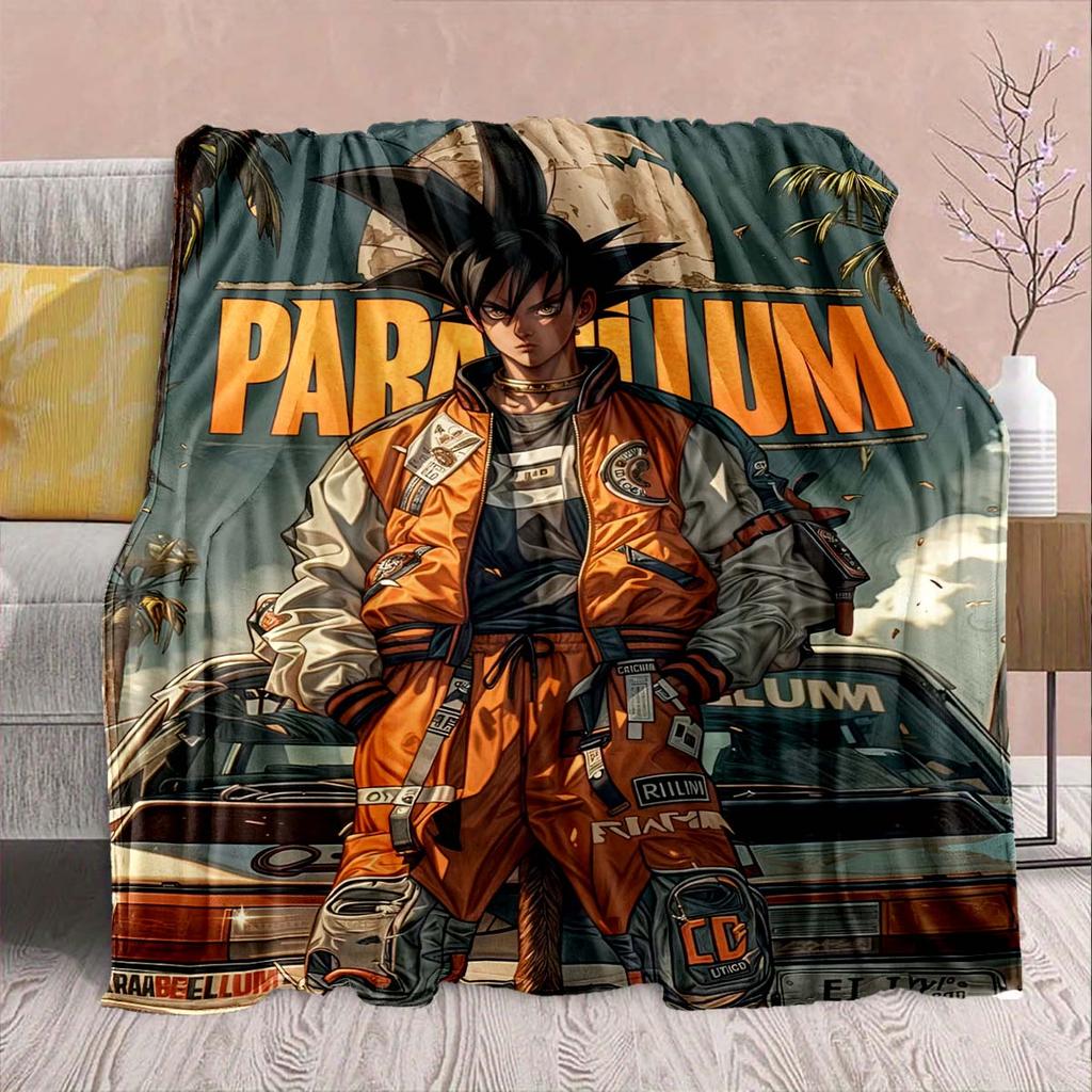 Фланелевое одеяло из аниме Dragon Ball - Мягкое, теплое, идеально подходит для дивана, постельного белья, кемпинга, путешествий, офиса, домашнего декора -QJY