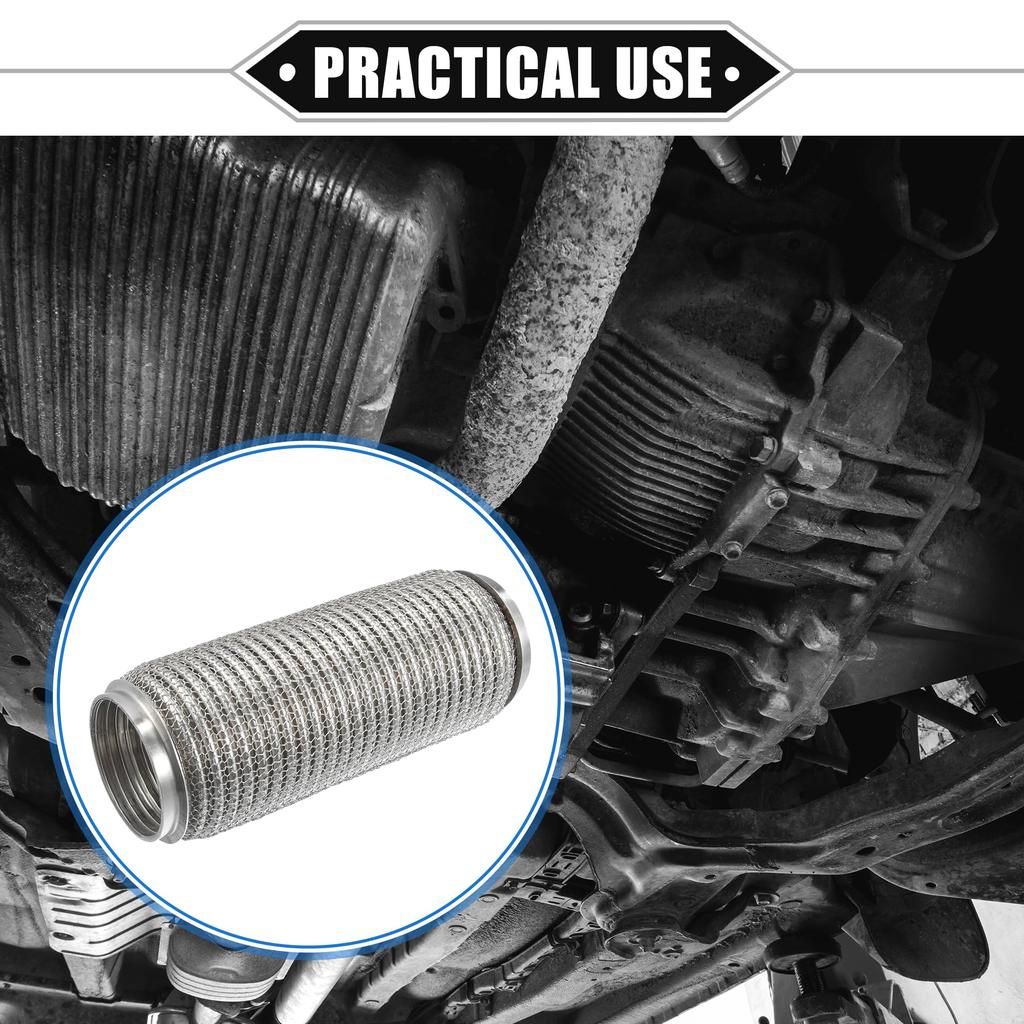 ABSOPRO Гибкий выхлопной соединительный патрубок универсальный для долговечной нержавеющей трубы серебристого тона, 76x254 мм, сильфон, автомобили, сталь,