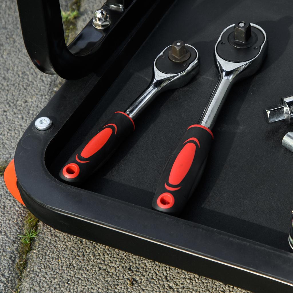 Workshop Stool Rolling Machine Stool With 360 degrees Swivel Padded Seat Tool Tray Red
