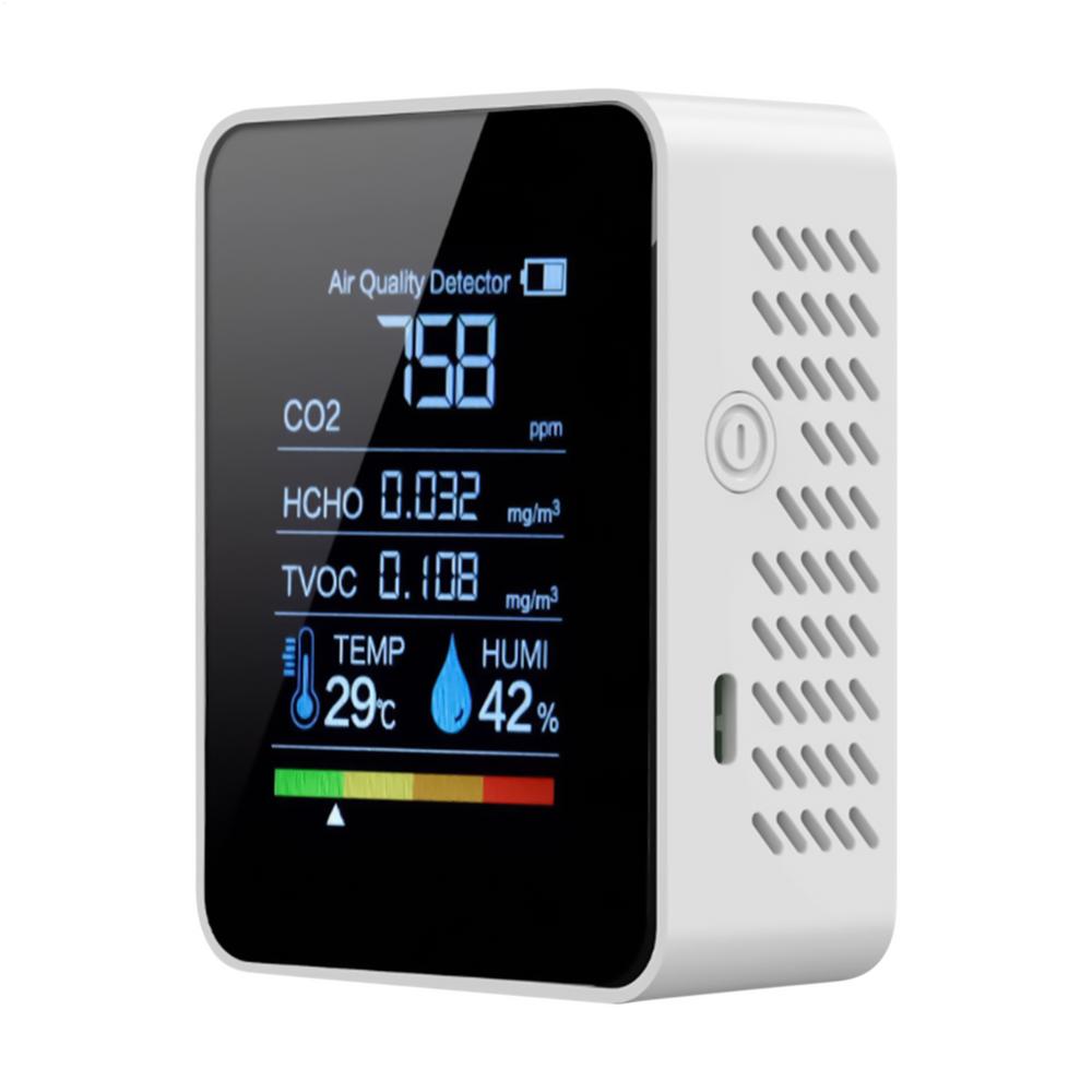 Portable 5 In 1 Air Quality Detector Smart Clear Display Accurate Monitor For Safety CO2 TVOC HCHO Testing Monitoring Detection