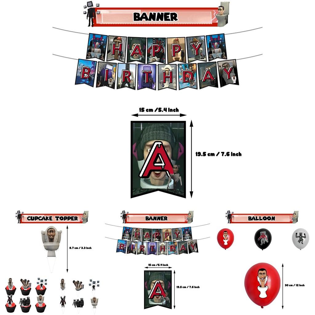 Набор для украшения дня рождения в стиле Skibidi Toilet Тематический топпер для торта-монстра, бумажные флажки, воздушные шары и многое другое!