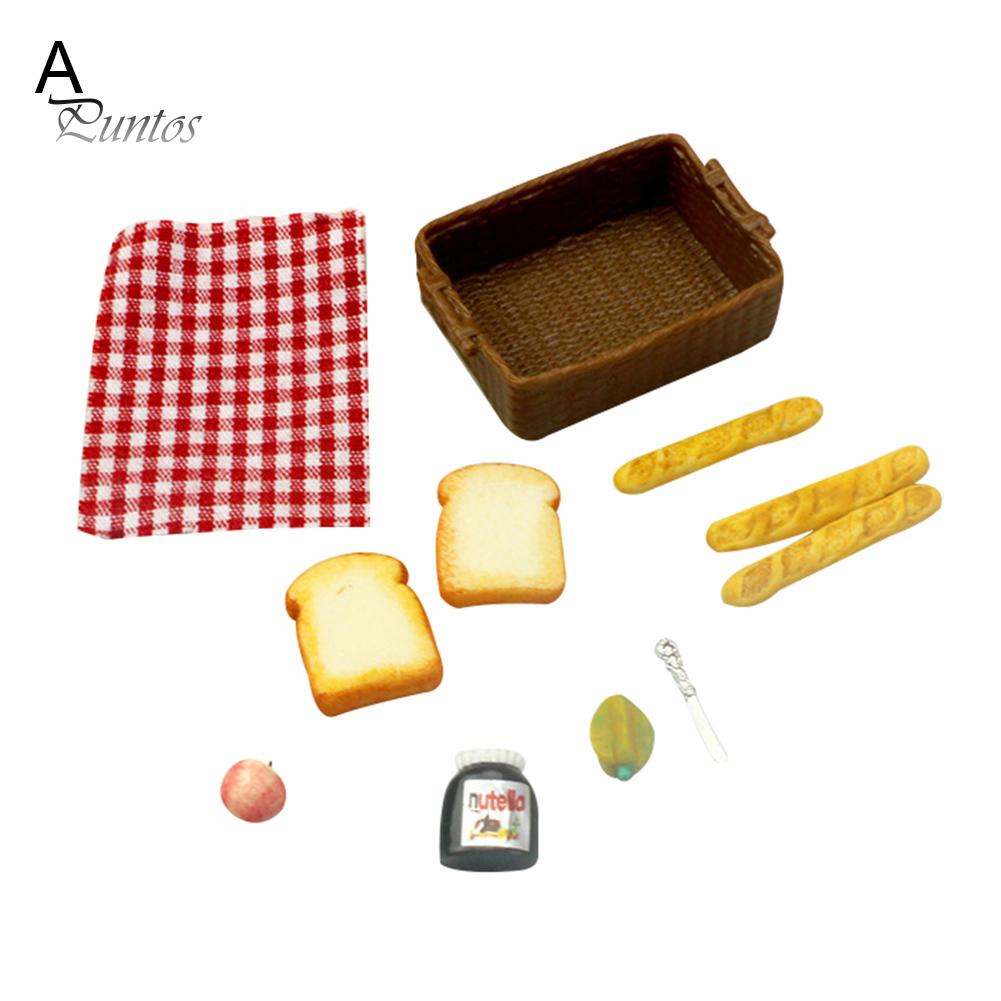 Puntos 1/12 Miniature Doll House Toast Fruit Kitchen Accessories with Basket Model Toy