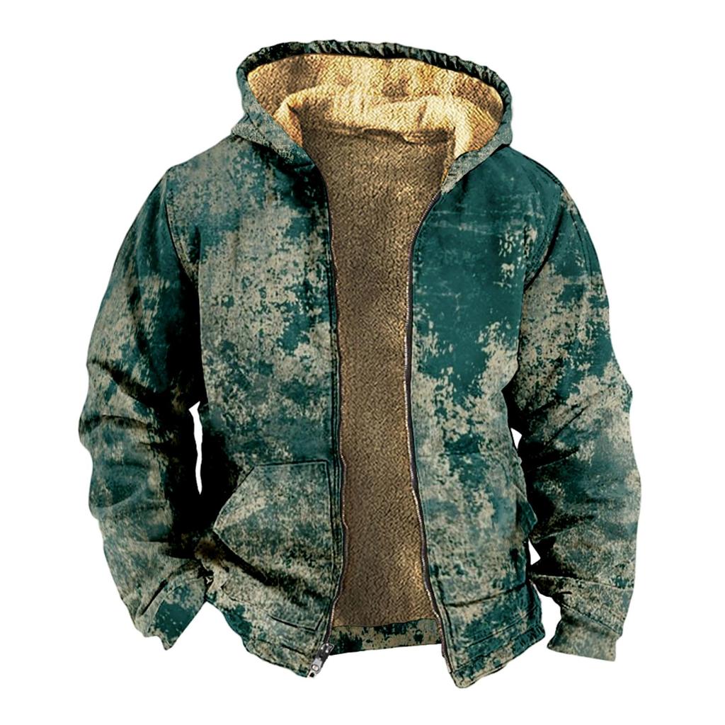 Мужской индивидуальный повседневный свитер на молнии с длинным рукавом и принтом, толстый хлопковый костюм, зимний костюм