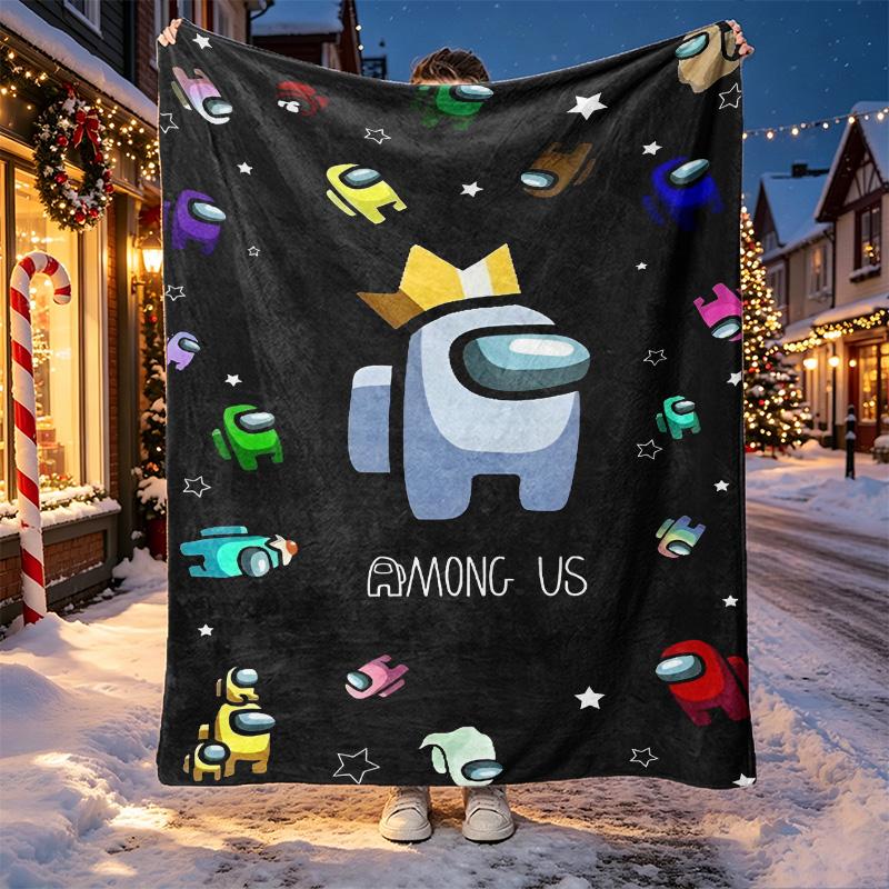 Among Us Pattern Blanket for Home Decoration, Bed, Sofa, Car Travel, Camping, Suitable for All Seasons, Birthday Christmas Gift