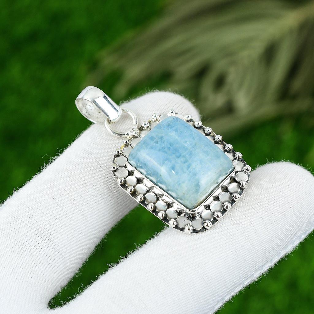 Natural Aquamarine Gemstone Indian Jewelry 925 Sterling Silver Pendant For Women