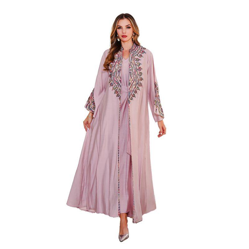 New Embroidered Stand Collar Cardigan Robe Base Skirt Middle East Dress Evening Dress Two Piece Dress Set Dress
