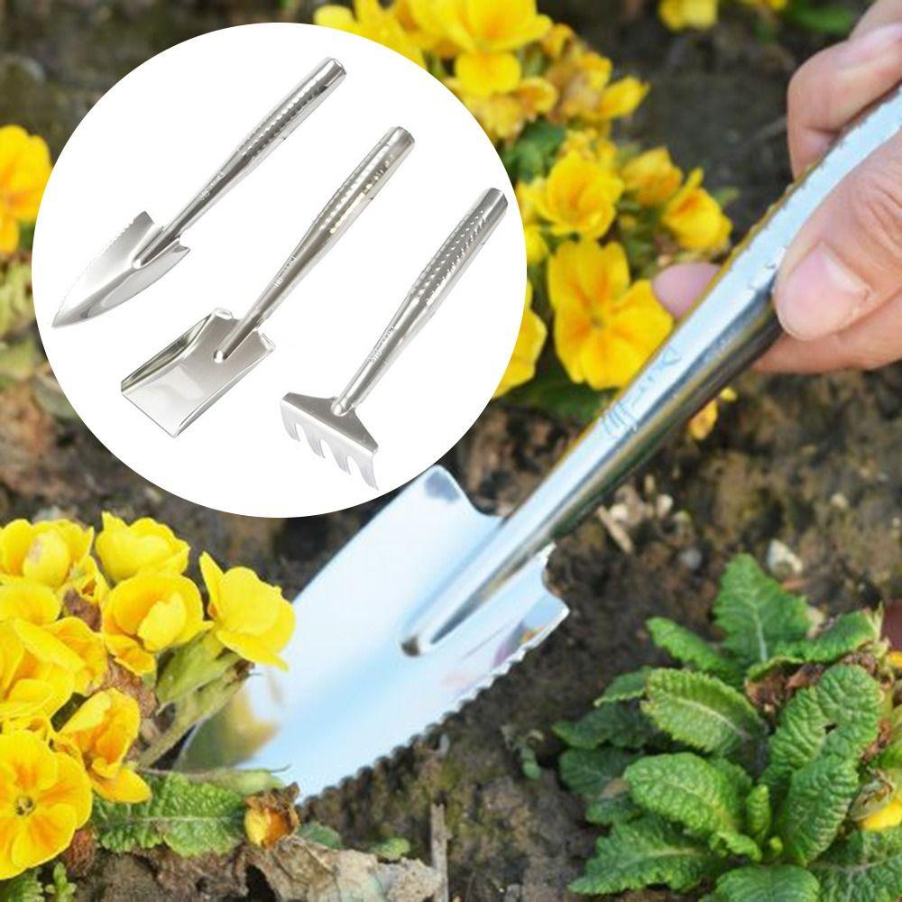 3Pcs Weeding Mini Gardening Tool Set Garden Shovel Metal Head Shovel Portable Rake Spade