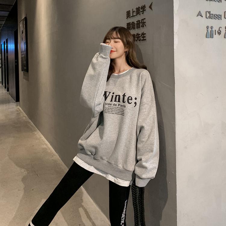 Осенне-зимняя женская толстовка больших размеров с круглым вырезом и надписью