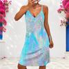 Women Plus Size V Neck Double Straps Sleeveless Printed Iridescent Blue Mini Dress